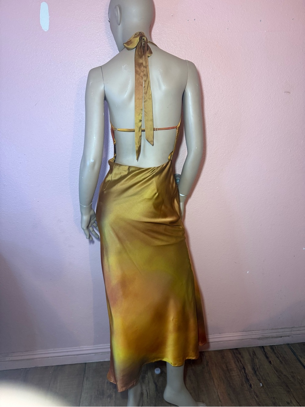 Windsor Satin Halter Midi Dress Gold Rust Ombre Open Back Slip Dress Small NWT ✨ - Picture 11 of 13